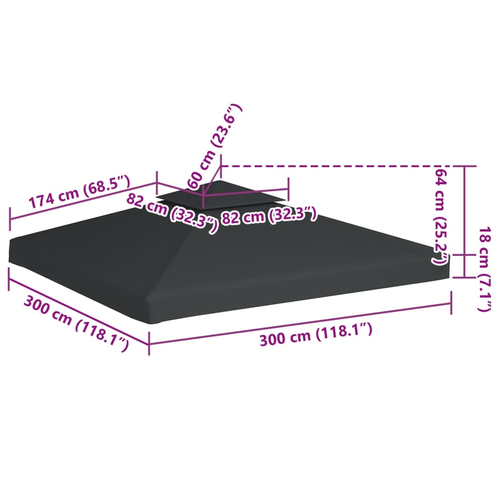 Erstatningstrekk for paviljong, 310 g/m², mørkegrå, 3 x 3 m